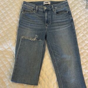 PAIGE Women's Distressed Straight Leg Blue Jeans